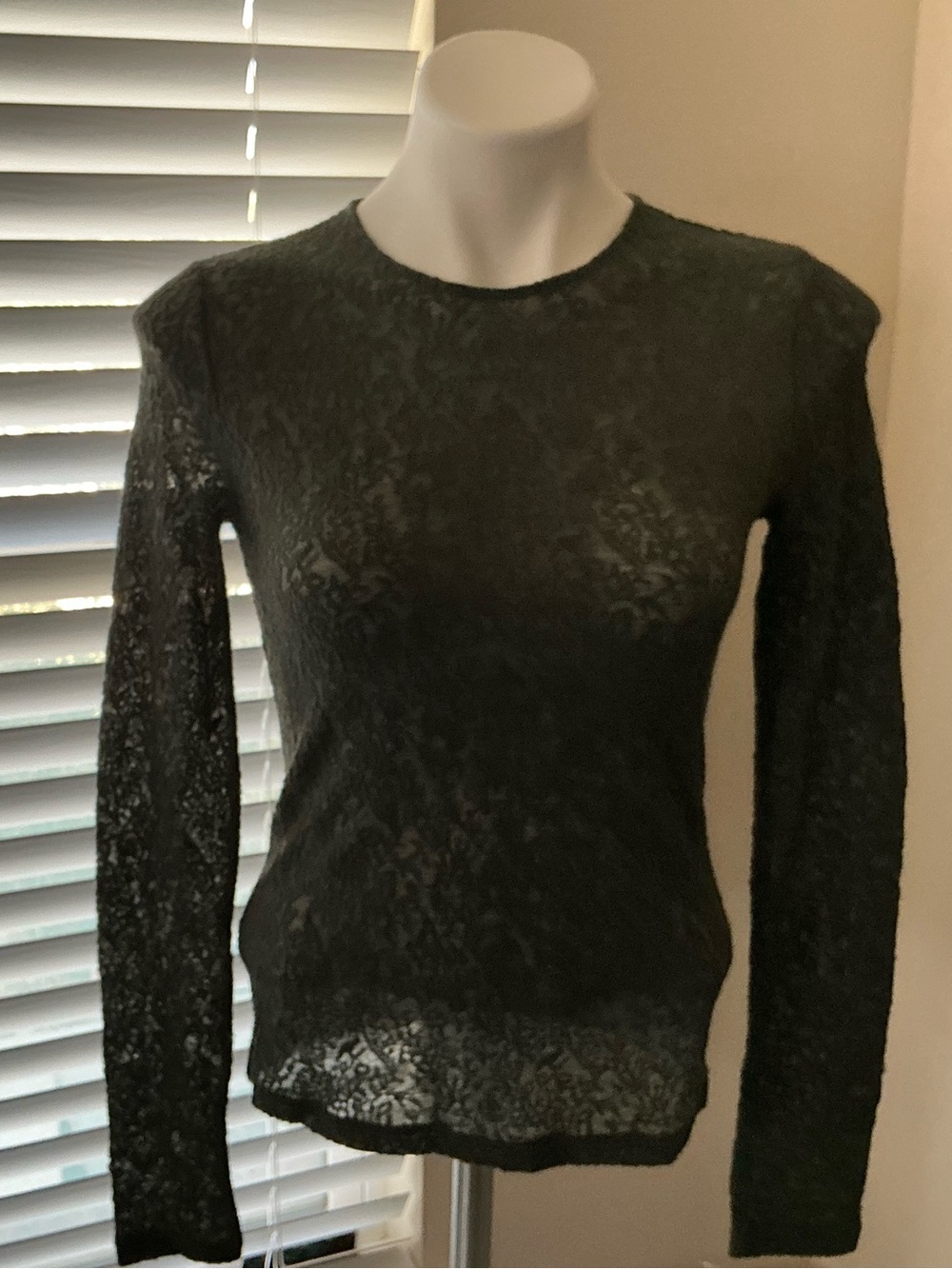 Vince Sheer Black Lace Long-Sleeve Top - Women's Size XS